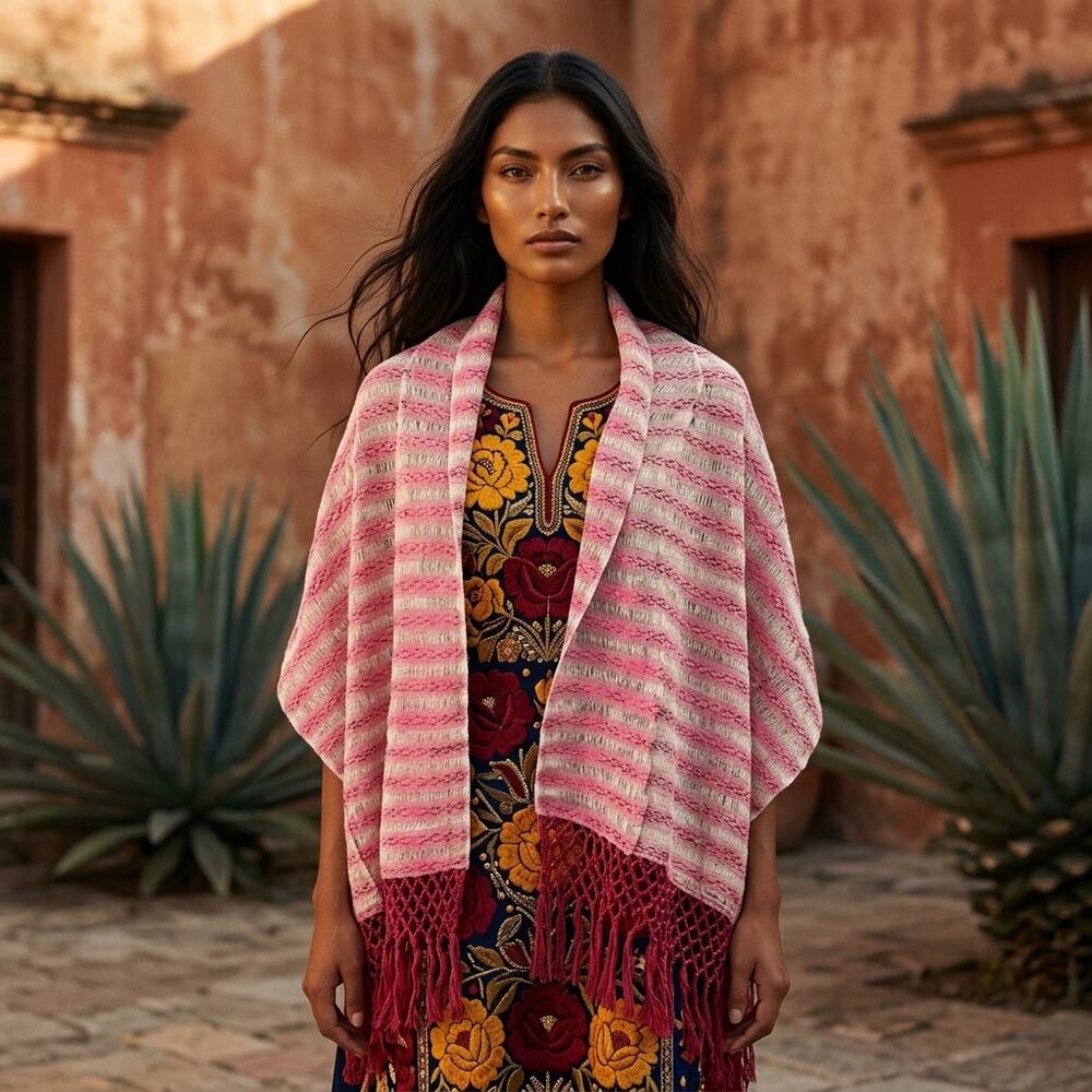 Mexican hand woven Rebozo Multicolors desings stunning Chiapas unique
